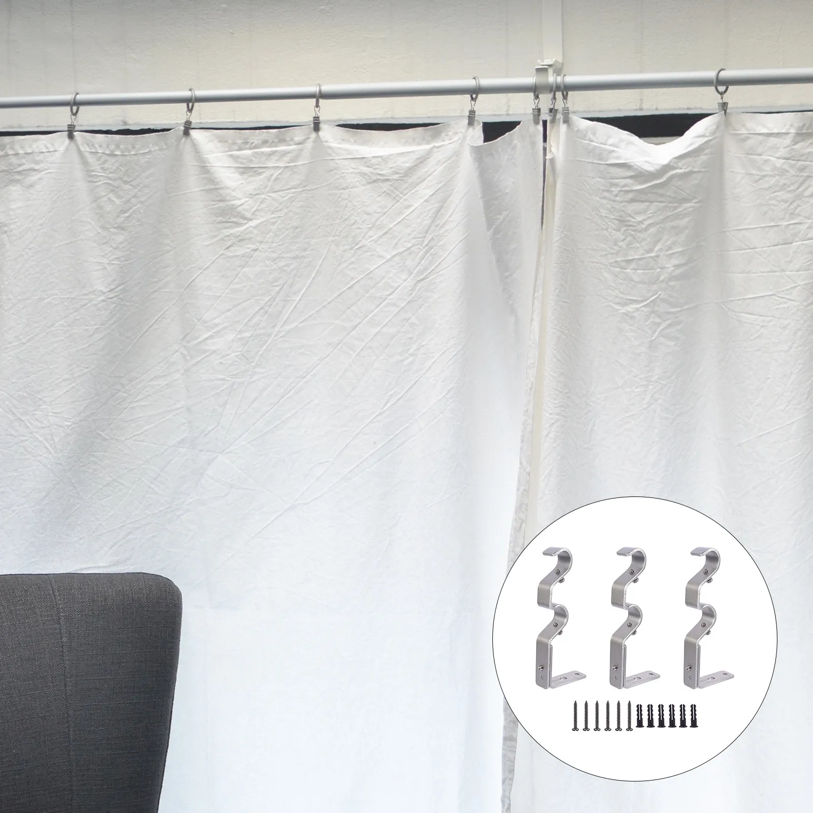 3Pcs High-Quality Hard Iron Curtain Rod Racks with Excellent Stability Easy Installation Replacement Bases for Household Drapery