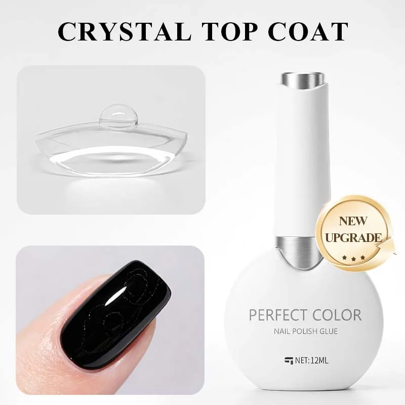 PERFECT COLOR Crystal Top Coat 12ml, Nano Coating Gel, Anti-Stain, Scratch Resistant, Glass Effect, UV LED Cure
