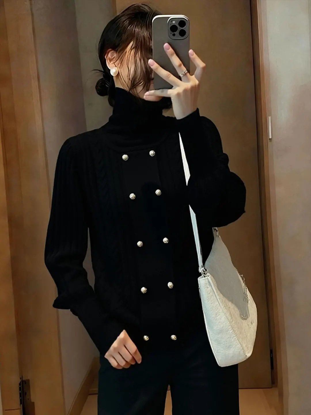 

Ele Bla High Collar Long Sve Knitwear Commute Faionable Women's Top Winter Woolen Sweater Korean Sle Loose Fit