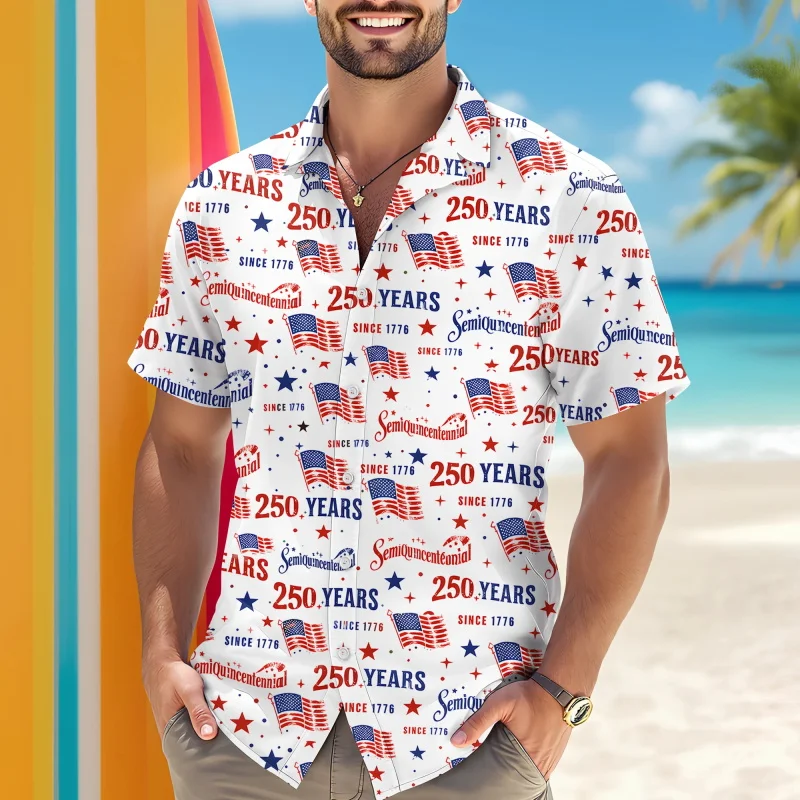 

Celebrating 250th Anniversary United States Hawaiian Shirt 4th Of July Gift Men's Short Sleeve Casual Button Up Surfing Shirts