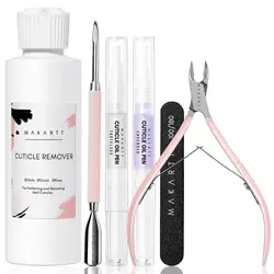 Makartt-Kit removedor de cutículas, cuidado de uñas con lápiz de aceite para cutículas, recortador, lima de uñas y líquido removedor de cutículas, juego de manicura, 120ml