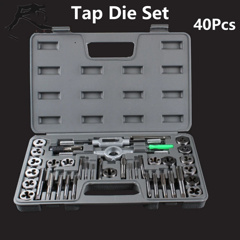 

40Pcs Tap Die Set Hand Thread Plug Taps Multifunctional Hand Threading Tool Screw Thread Wrench Dies Kit With Storage Case