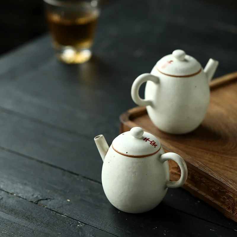 ★Jingdezhen Ceramic Teapot Handmade Coarse Pottery Powder Opening Piece Calligraphy Pot Grass Wood Gray Glaze Teapot Calligraphy