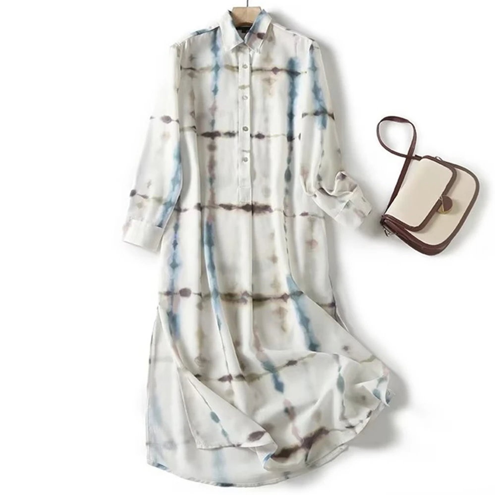 Dave&Di 2024 Summer Fashion Elegant Gradient Ladies Tie Dye Casual Commuting Long Shirt Dress Women