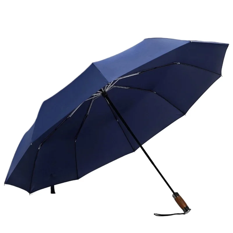 Big Automatic Umbrella Windproof Strong Business Style Folding Umbrella Men Woman, Wooden Handle Large Rain Umbrella Waterproof