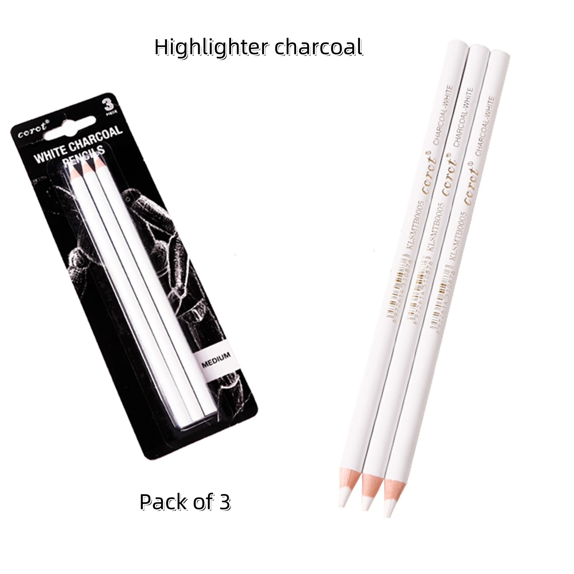 3 pieces with highlighter sketch White chalk Highlighter white charcoal carbon paint white lead paintbrush