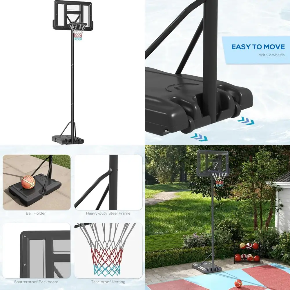 

Height-Adjustable Pool Basketball Hoop, 7.5-10FT, 43.25" Backboard, Portable with Wheels and Fillable Base, Ideal for Outdoor Re