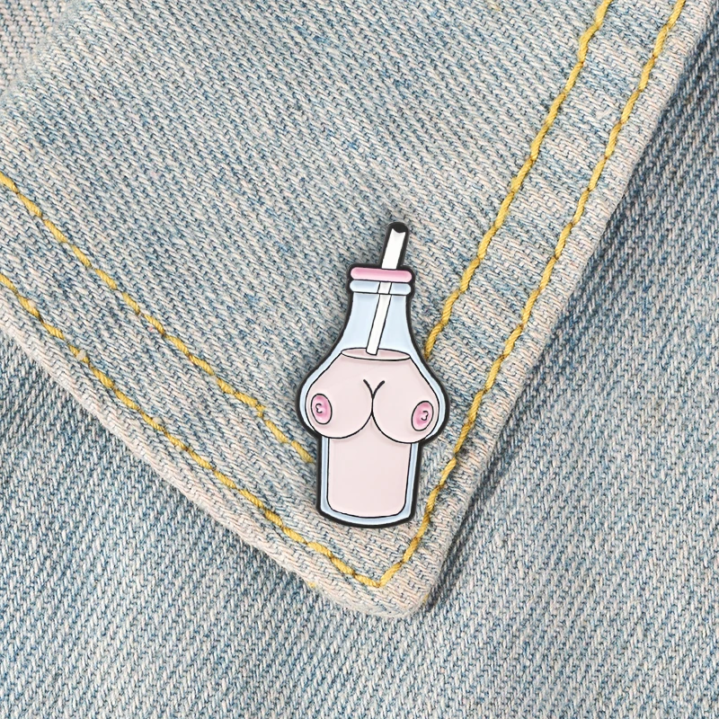 بروش مينا لبن الثدي وجهاز الجسم الأنثوي ، دبوس عيد الحب المثلي ، بروش كارتوني مثير ، بروش زجاجة #5