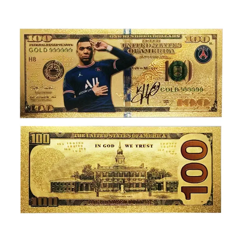 New Ronaldo Messi Neymar Mbappe Nostalgic Football Commemorative Banknote Collection Card Football Week Side Gift