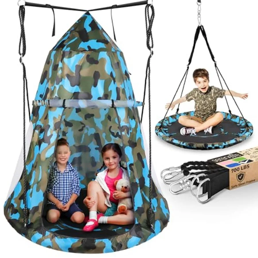 

40" Hanging Tent Swing, Outdoor Saucer Swing with Hang Kit and Swinging Swivel Spinner Cammo