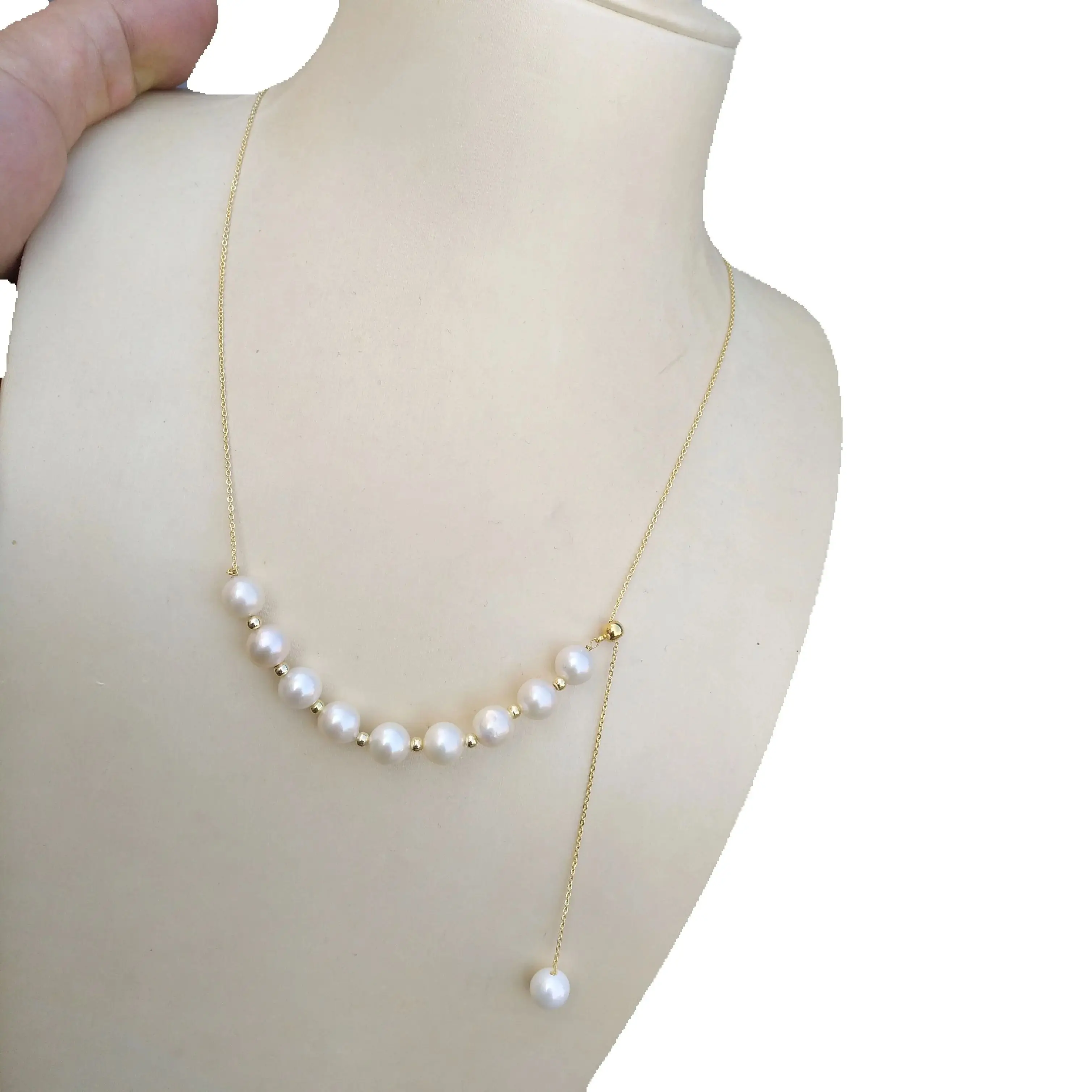 

Вневременное натуральное 6-7 мм круглое ожерелье из настоящего жемчуга AAA+ Южного моря, регулируемая подвеска