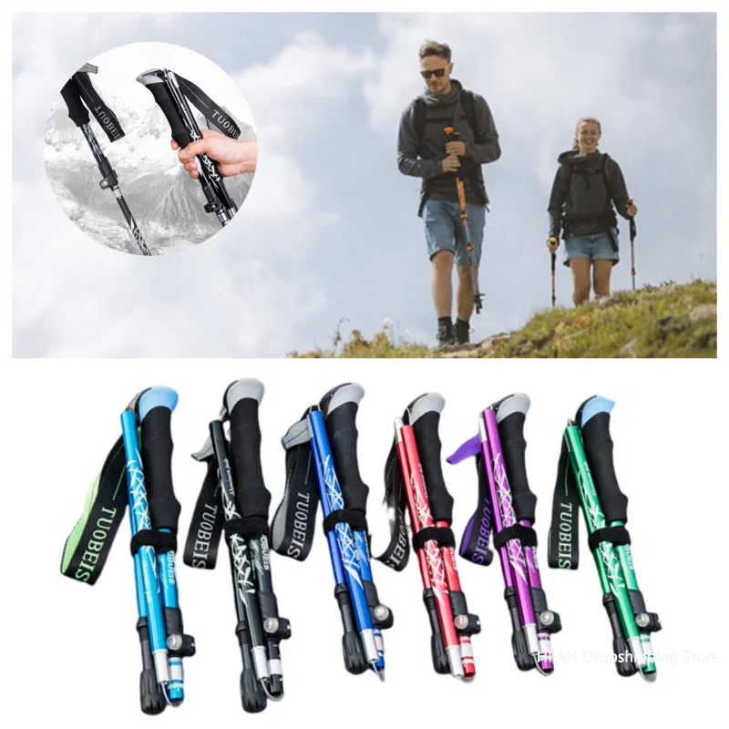 5 Section Outdoor Fold Trekking Pole Camping Portable Walking Hiking Stick For Nordic Elderly Telescopic Easy Put Into Bag 110cm