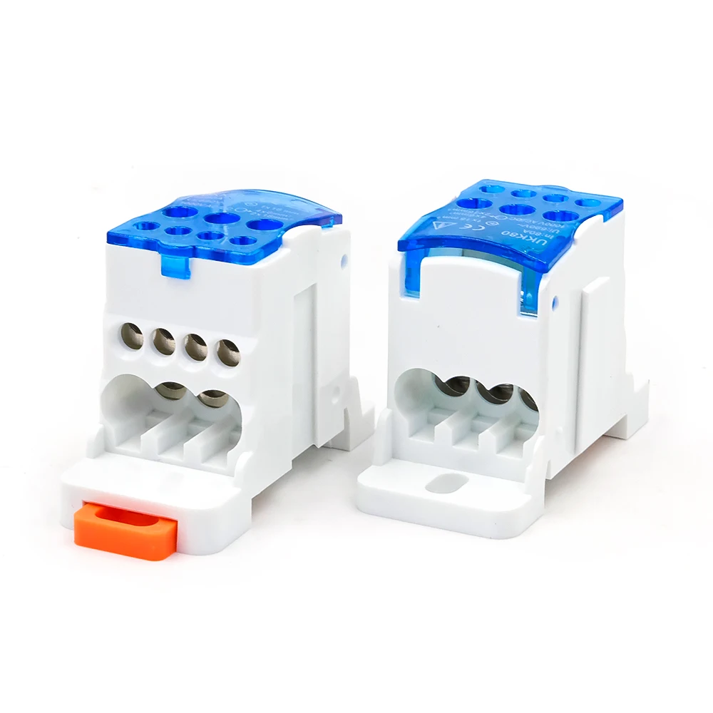 1Pcs UKK-80A DIN Rail Junction Box, 80A 500V 1-in-7-Out High Current Terminal Block for Electrical Panels