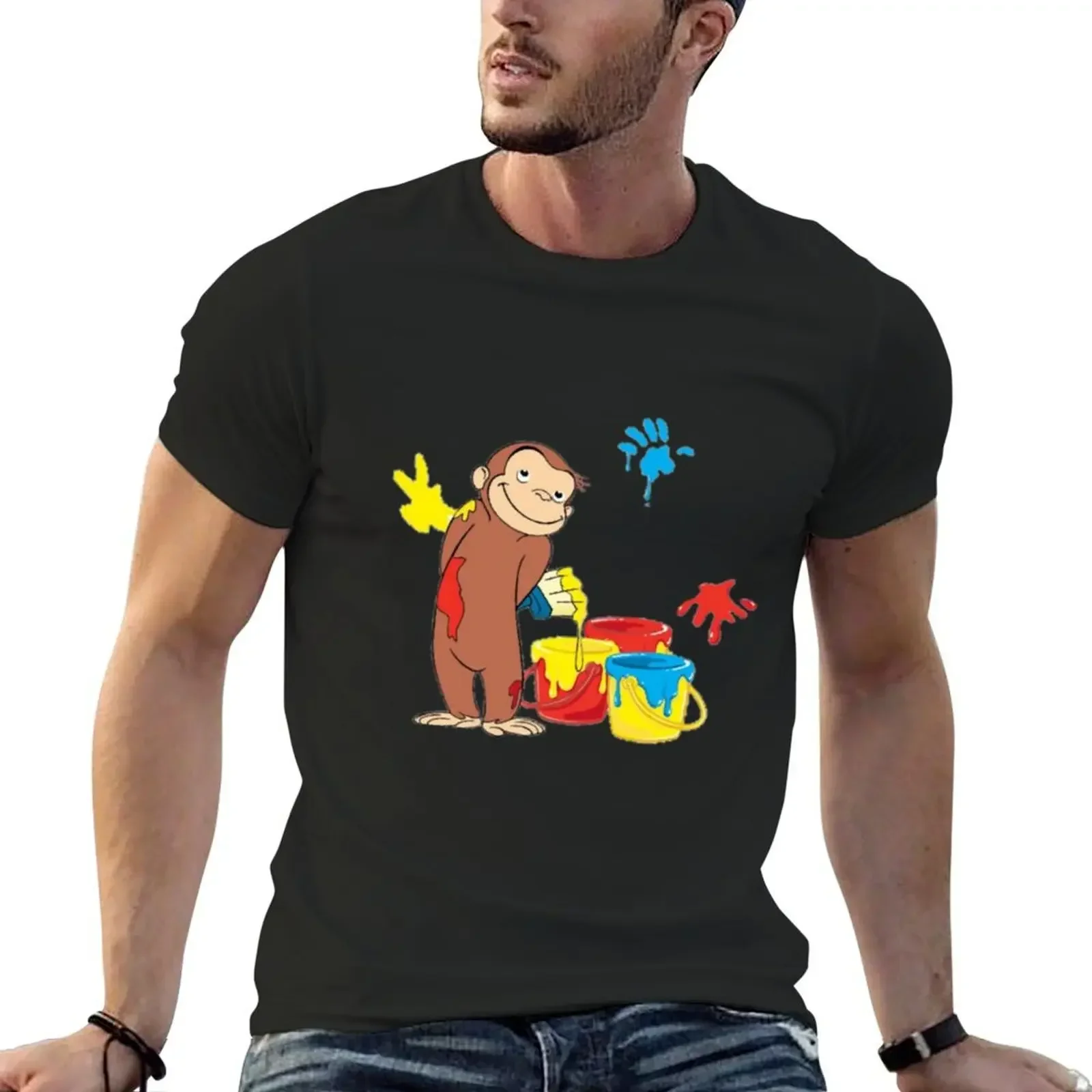 funny and cute curious george monky face T-Shirt anime clothes graphic tee shirt T-shirt men