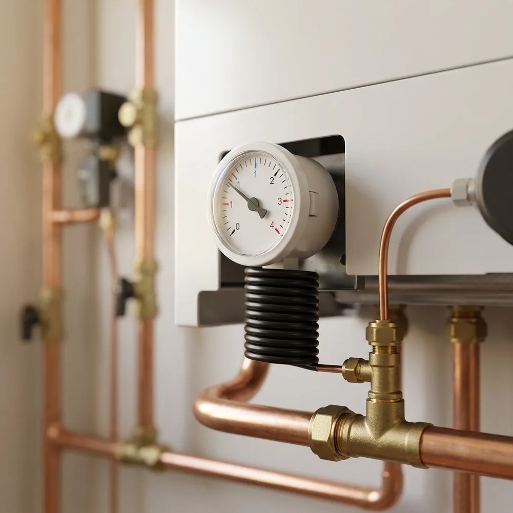 Wall Mounted Boiler Pressure Gauge 4 Bar Water Steam Indicator Plastic Metal Capillary Tube for Heating System Replacement Part