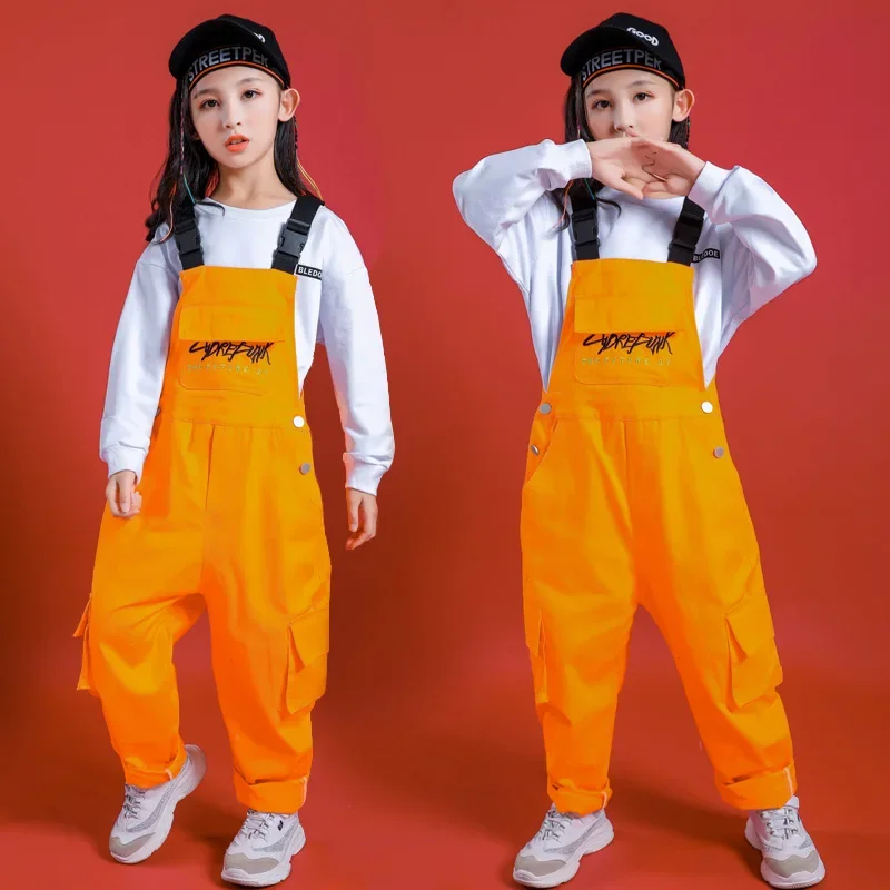 Hiphop Jazz Dance Kostuums Kids Lange Mouw Top Dunarees Jongens Meisjes Hip Hop Kleding Streetdance Podiumkleding