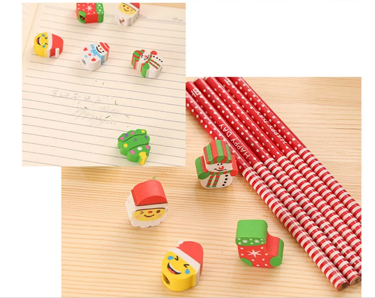 1pcs Cartoon Santa Claus Eraser Pencil HB Creative Stationery Children\'s School Supplies Christmas Gifts Snowman Writing Pencils