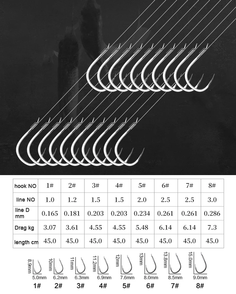 10 Pair Fishing Hooks With Tippet 45cm Line Set Carbon Steel Double Fishing Line Hook Fish Barbed Carp Fishing