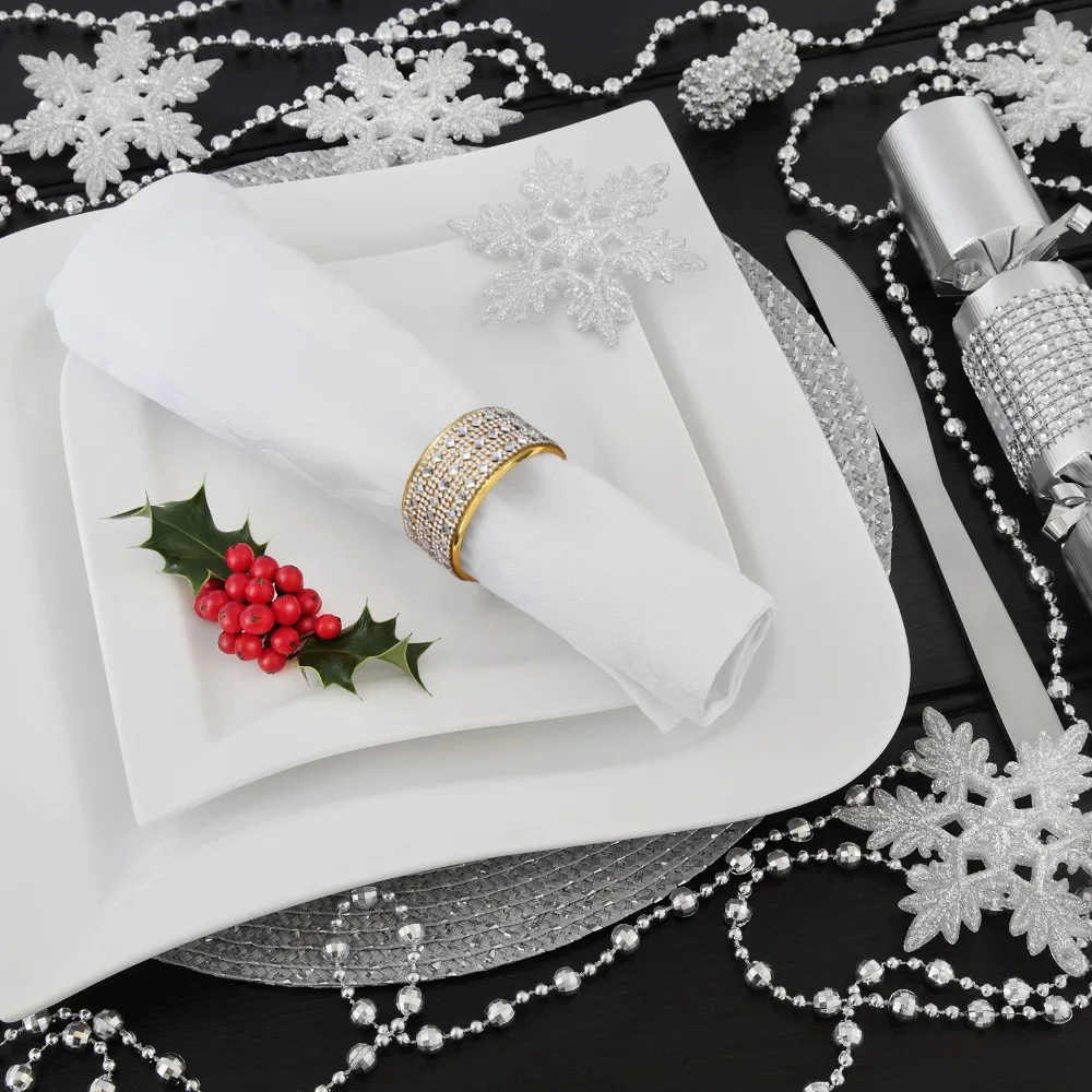 6pcs Metal Rhinestone Napkin Rings Rhinestone Crystal Buckle Closure Silver Napkin Rings 1.77in Table Decoration