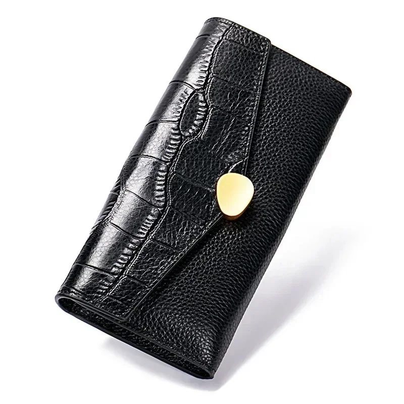 Genuine Leather Wallets	for Women Luxury	Designer	RFID Card Holder Purses Women's Long Folding Wallet with Zip Coin Pocket