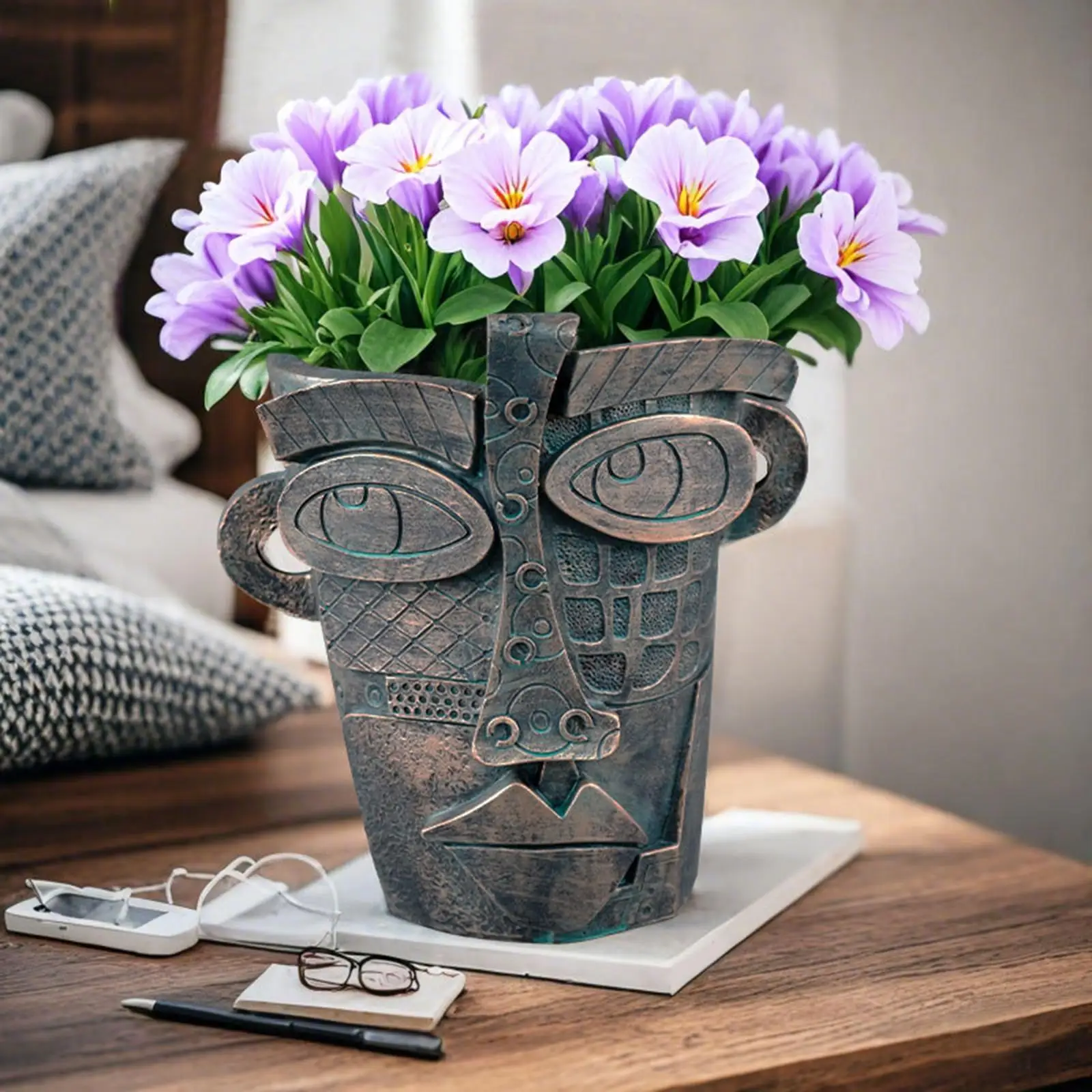 

Flower Pot Abstract Face Figurine Creative Plant Pot for Office Garden Table