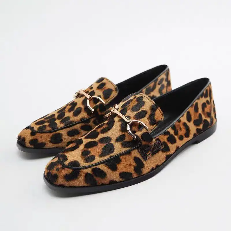 Korean Shoes Female Footwear Casual Sneaker Soft Loafers With Fur 2024 Dress Leopard New Summer Slip-on leopard Fashion Spring F