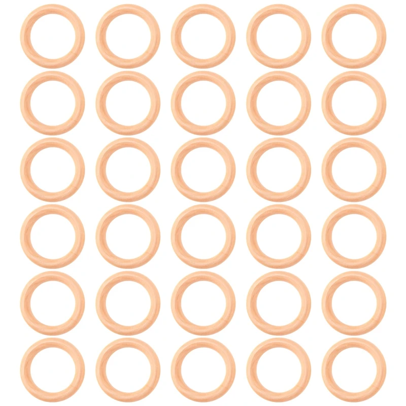 30 Pcs Natural Wood Rings 60Mm Unfinished Macrame Wooden Ring Wood Circles For DIY Craft Ring Pendant Jewelry Making