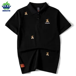 Luxury Embroidery Teddy Bear Men's Polo Shirt Summer Thin 100%Cotton Hip-Hop Harajuku Black Lapel Short-Sleeved Tops Male M-4XL