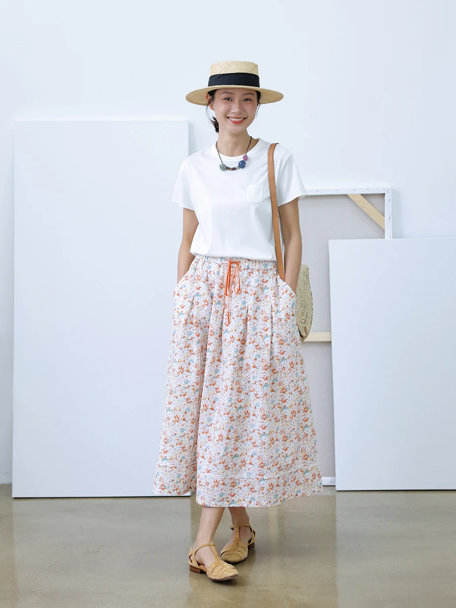 

Повседневная хлопковая юбка с оборками, весна-лето, новая коллекция, из чистого хлопка, с цветочным принтом, в садовом стиле