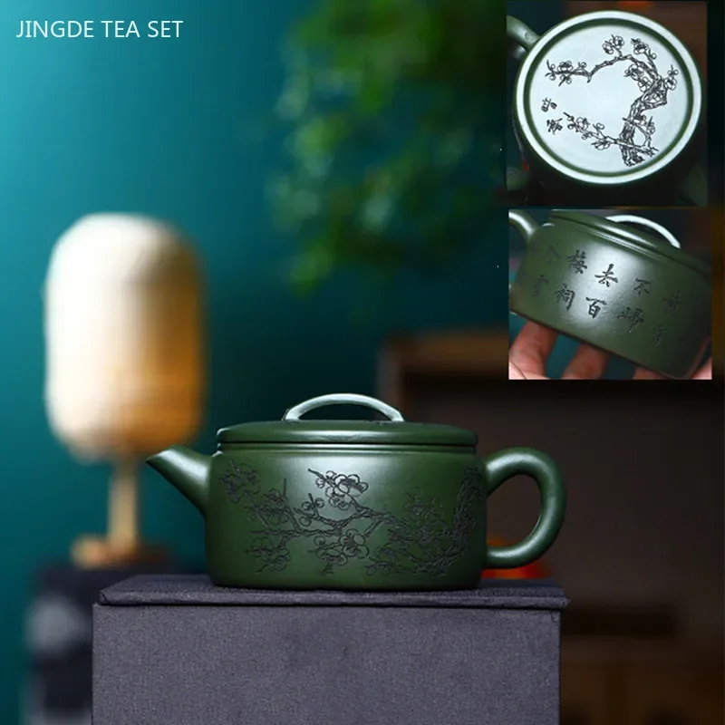 

180ml Hand-painted Plum Blossom Green Mud Teapot Authentic Yixing Purple Clay Tea Pot Custom Tradition Filter Beauty Tea Infuser