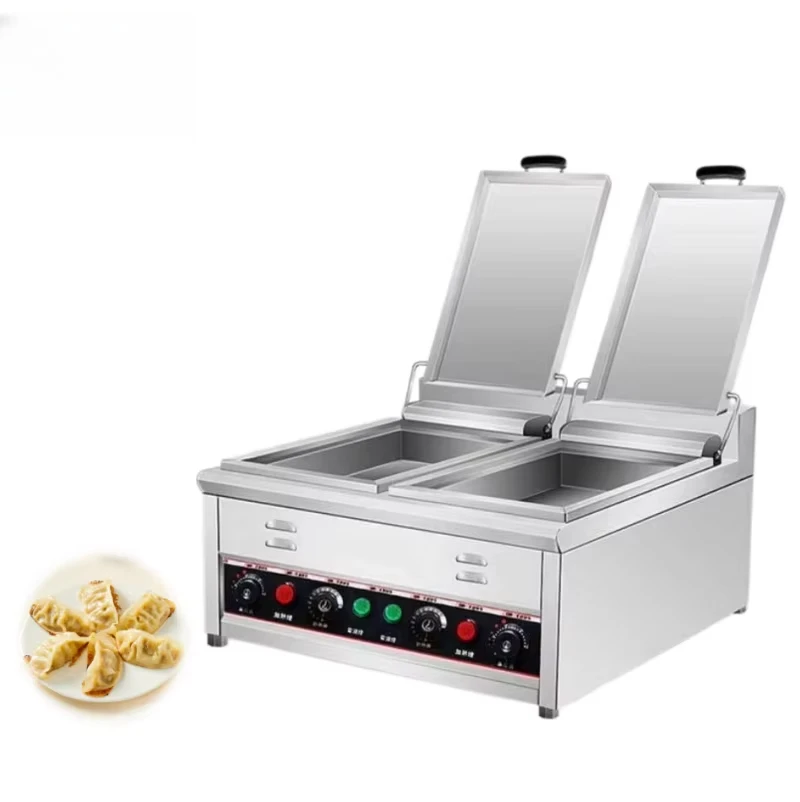 Double Tank 380V 4000W Auto Constant‑Temp Thickened Stainless Steel Gyoza Dumpling Fryer Steamer by Sea