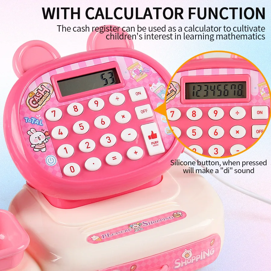 Playing House Supermarket Cashier Toys Children Cartoon Calculation Function Cash Register Role Playing With Lighting Music Toys