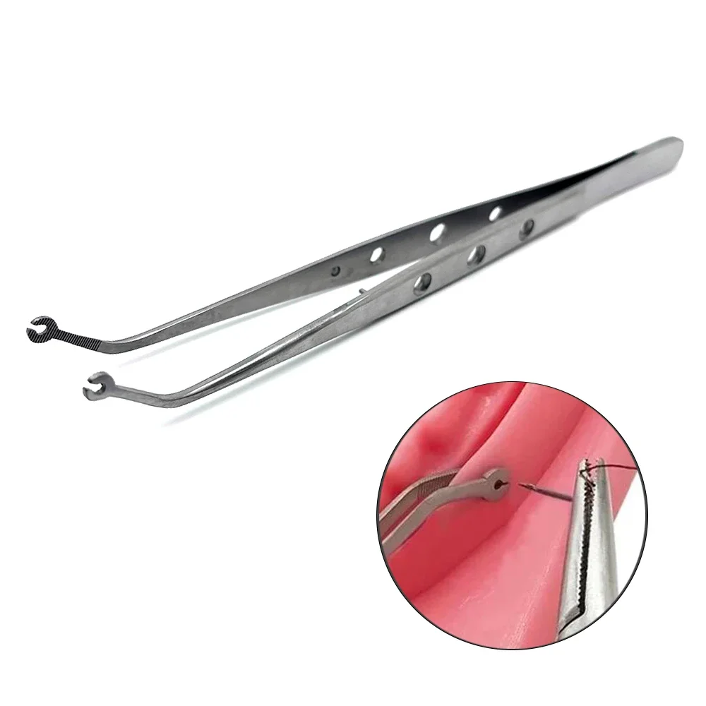 1type Dental Surgical Stitching Tweezer Tip With Hole Operation StitchingDressing Forceps Serrated TipCotton Dressing Forcep Slo