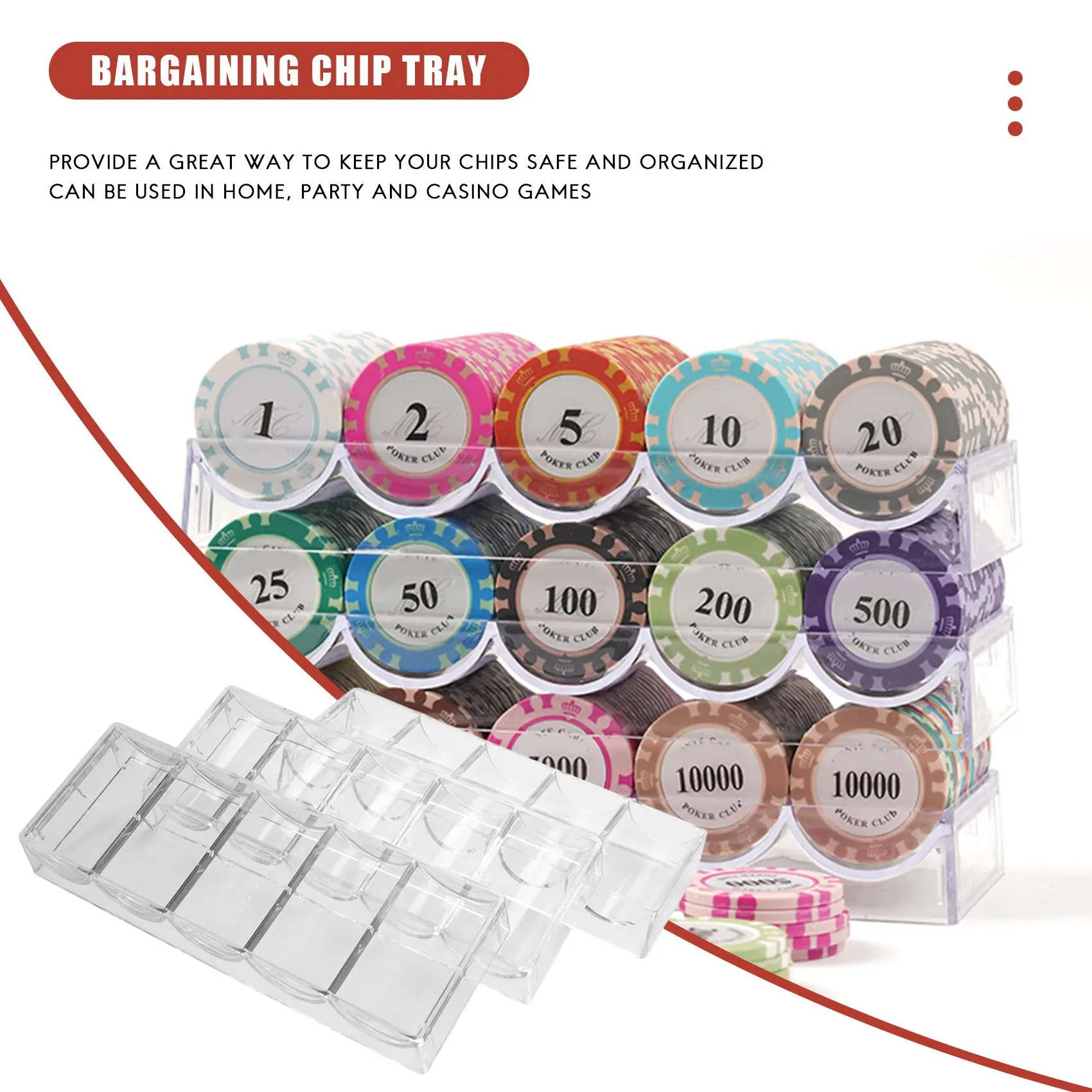 

HOTB72A 10 шт. профессиональных акриловых фишек для покера, 100 лотков для фишек (без крышки)