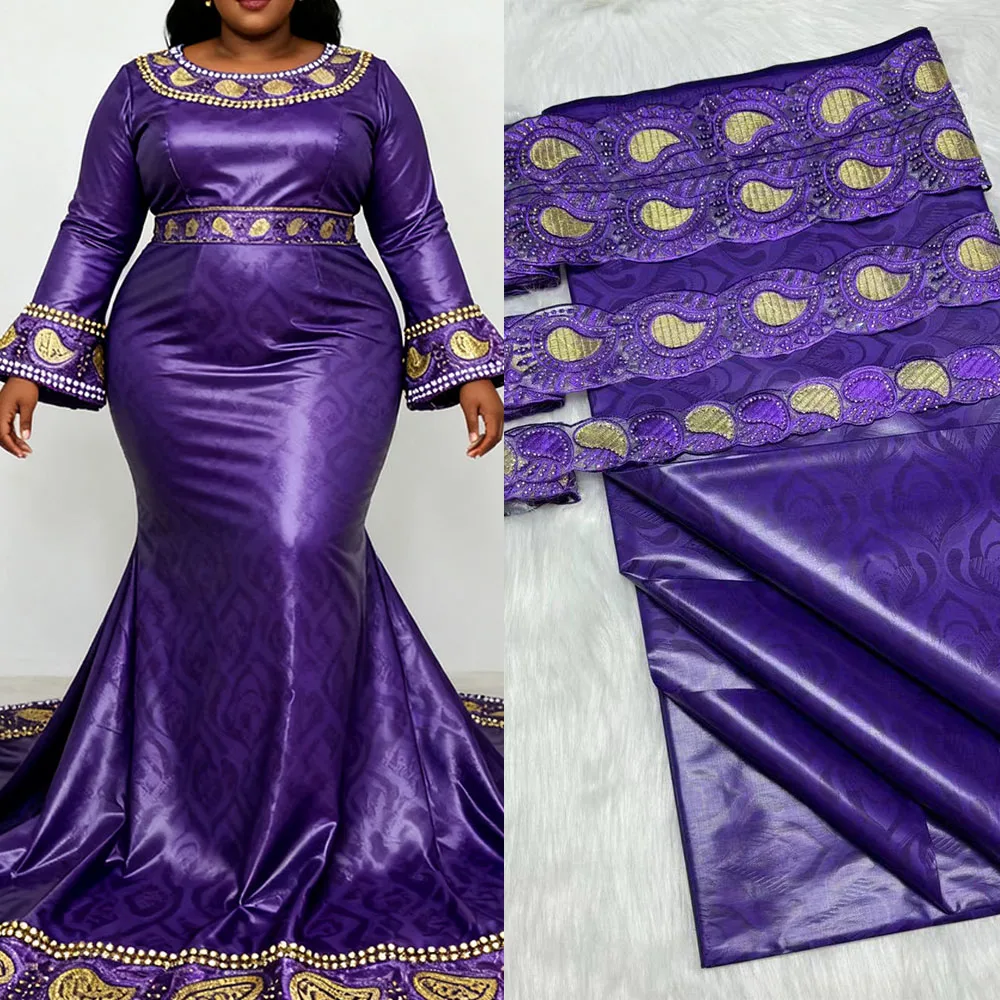 

5 Yards DIY African Lace and Bazin Riche Fabric, Ribbon for Crafts, Complete Sewing Accessories for Boubou Dress