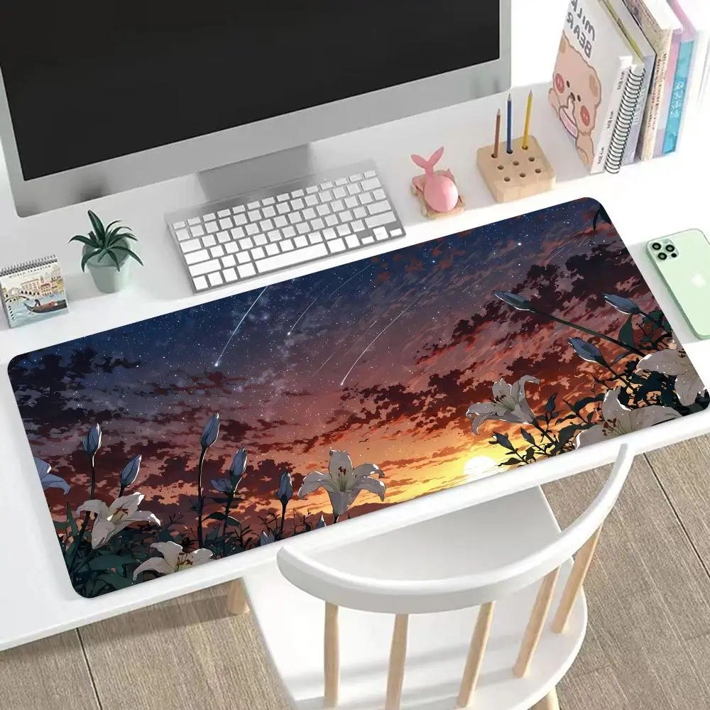 

The Flowers Under The Night Sky Mouse Pad Cute HD Mousepad Pad Extended Gaming Keyboard LargeMousepad 90x40cm Gamer Mousepad