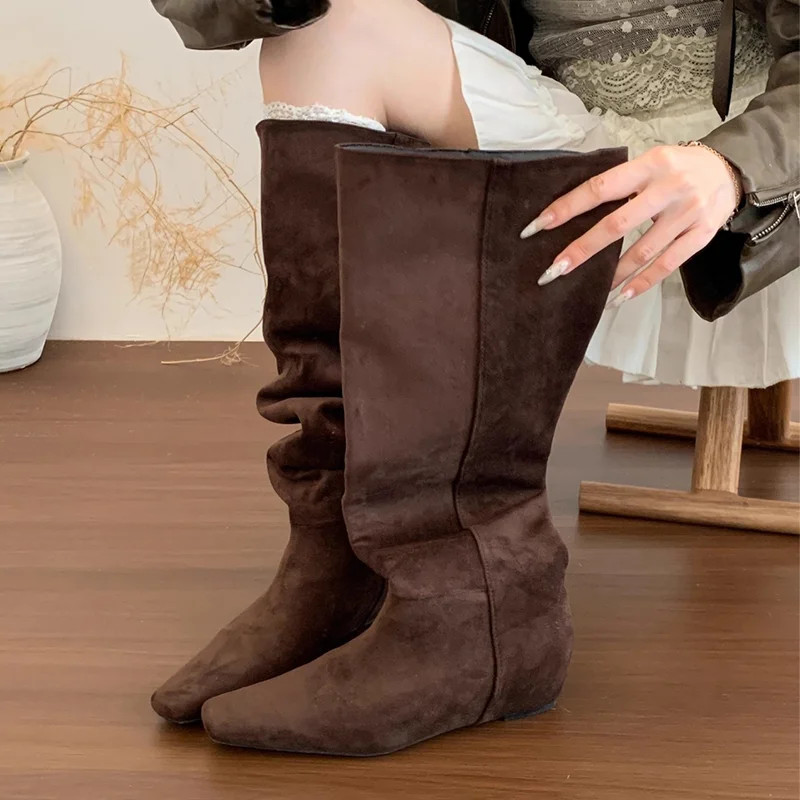 Long Boots for Women's Flats Knee High Designer Shoes 2025 Fad Chelsea Boots New Winter Square Toe Elegant Gothic Mujer  Botas