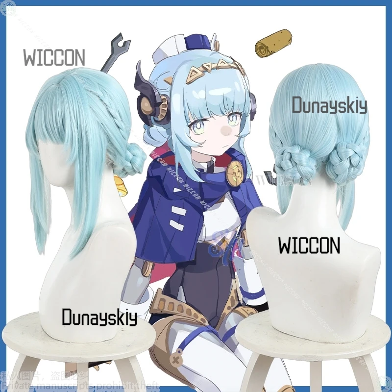 

Anime Game Genshin Impact Cosplay Ineffa Costume Blue Hair Heat Resistant Synthetic Hair Wigs + Wig Cap Halloween Christmas Cos