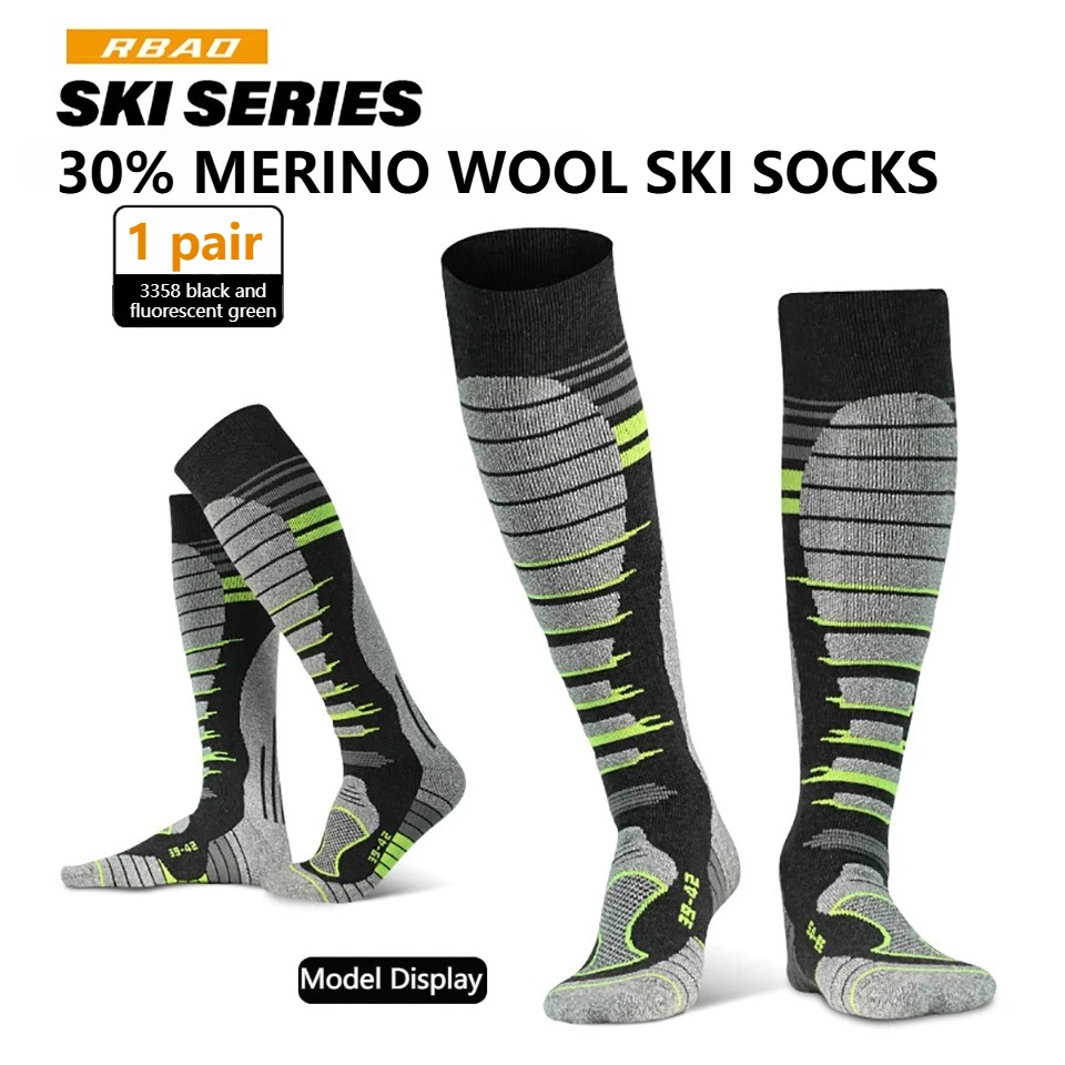 GTUBIKE 1 Pair New Merino Wool Ski Socks Outdoor Sports Thickened Terry Keep Warm Knee High Long Skiing Snowboard Hiking Socks