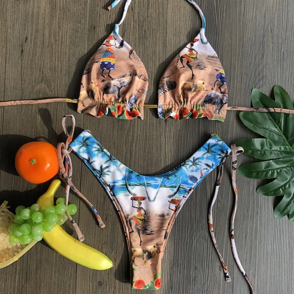 Sexy Split Swimsuit With Tie Knot Design Bikini Set Beachwear For Women Summer Pool Party Swimwear Bikini Set Women's Swimsuit B