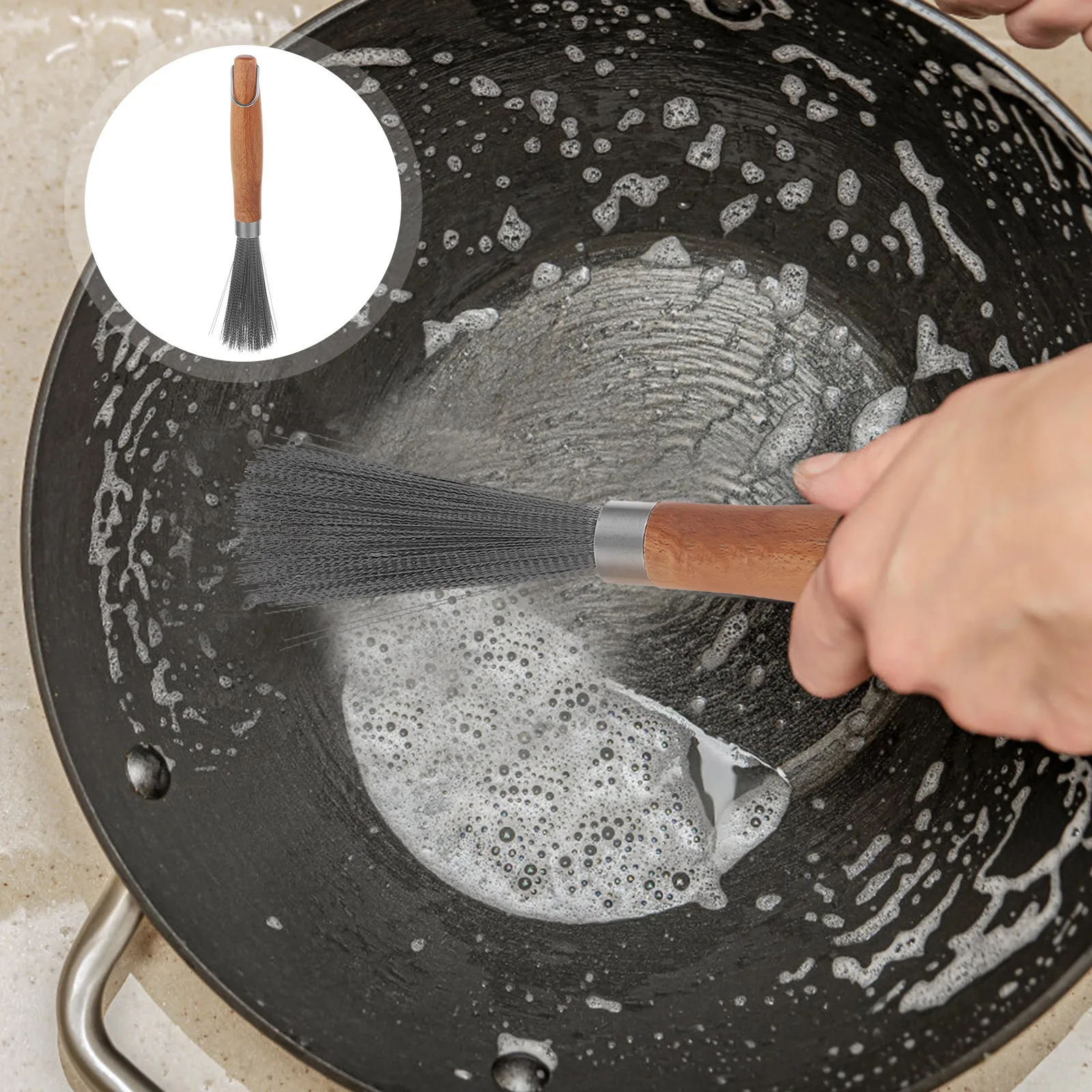 

Kitchen Stainless Steel Dish Brush Durable Pot Pan Cleaning Scrubber Multi Purpose Wok Tool Stainless Steel Scrubber