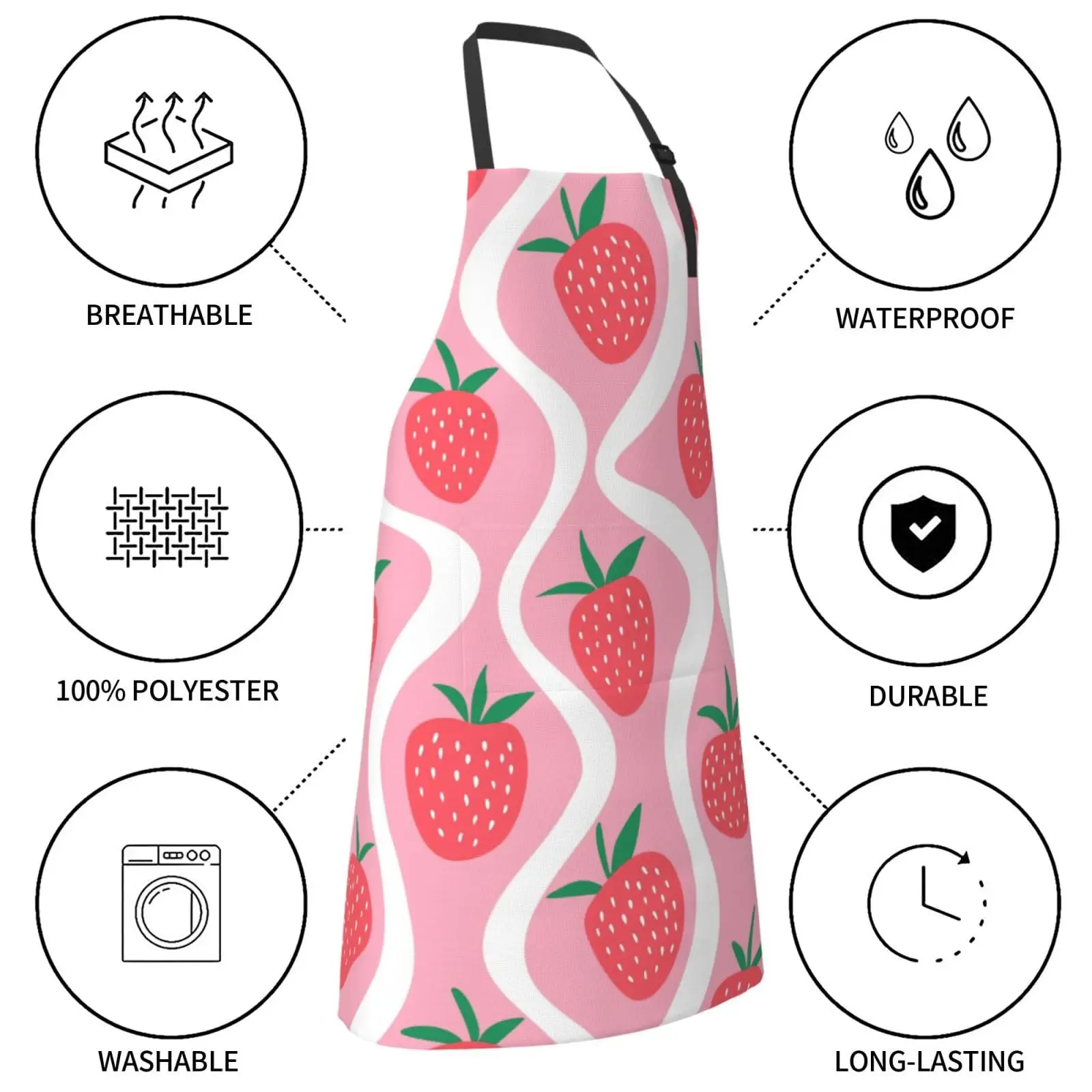 Strawberry Aprons for Women with Pockets Chef Apron Adjustable Neck Strap Kitchen Apron Waterproof Cooking Apron