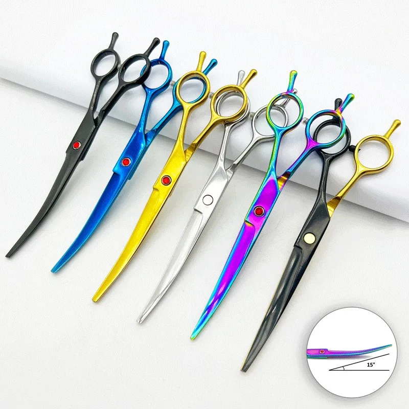 7.5 Inch Professional Pet Grooming Scissors  Curved chunking Scissors  Straight Chunking Scissors For Dogs & Cats  For DIY use