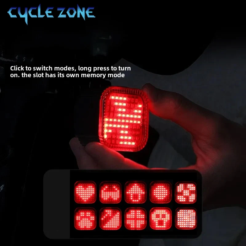 

Bicycle Smart Brake Sensor Light Cycling 10 Pattern Modes Red Warning Rear Light Dual Bracket Rechargeable MTB Bike Tail Light