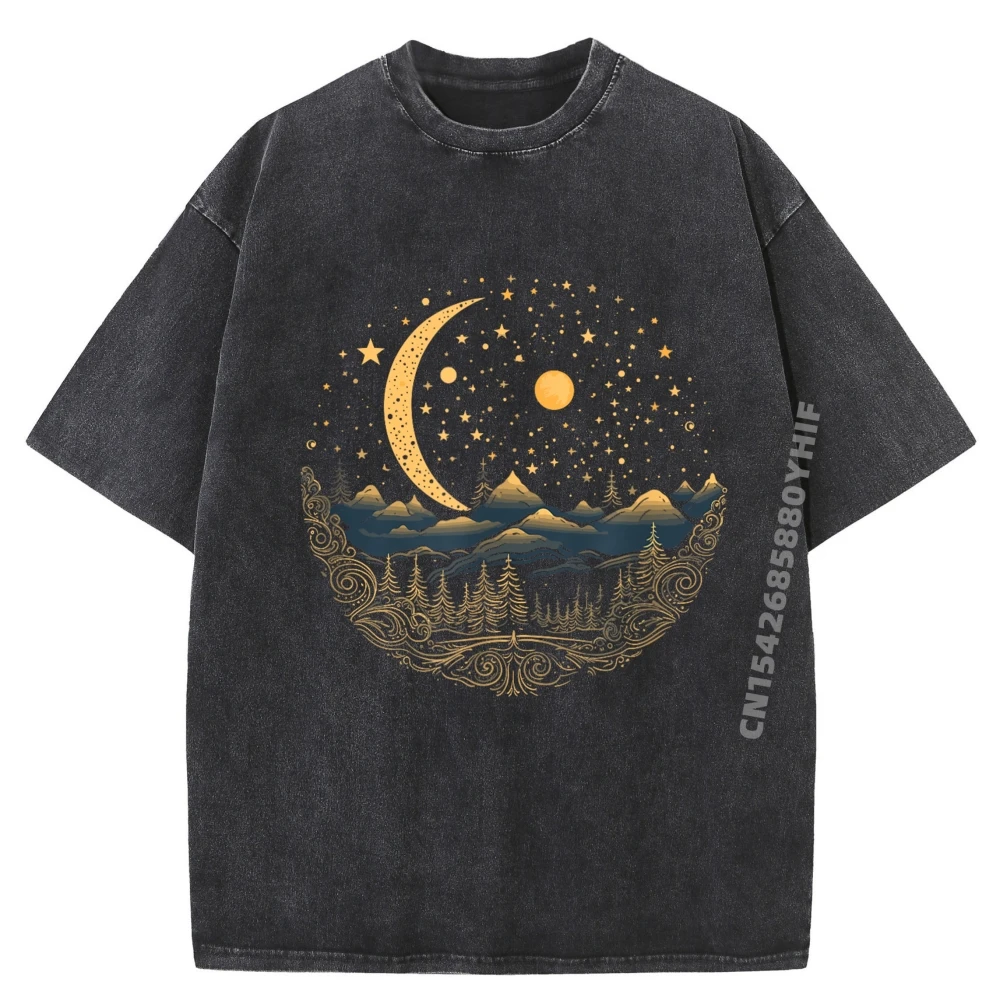 

Galaxy Night Sky Moon Lunar Stars Love Graphic Tshirt Men's Cotton Comfort Washed T-Shirt Man Tops Tees