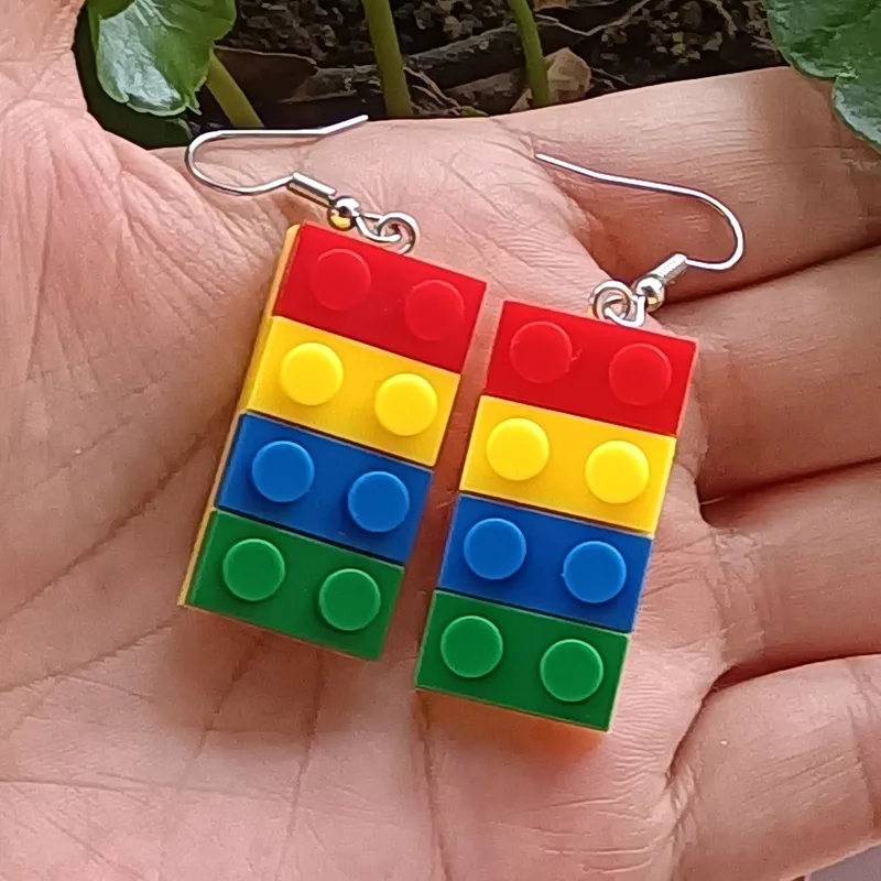 Fashion Colorful Building Blocks Earrings For Women Cute Hit Color Rainbow Toy Brick Drop Dangle Earrings Gift