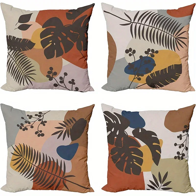 

Home Decor Tropical Leaf & Geometric Pattern Cushion Covers Pattern Cushion Cover Suitable for Sofa Bedroom Car