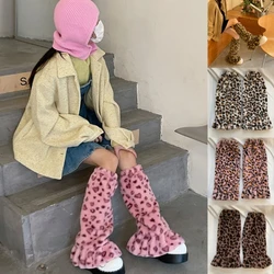 1 Pair Women Leg Warmers Leopard Grain Plush Japanese Style Girls Ruffled Leg Socks Winter Velvet Foot Warmer Socks