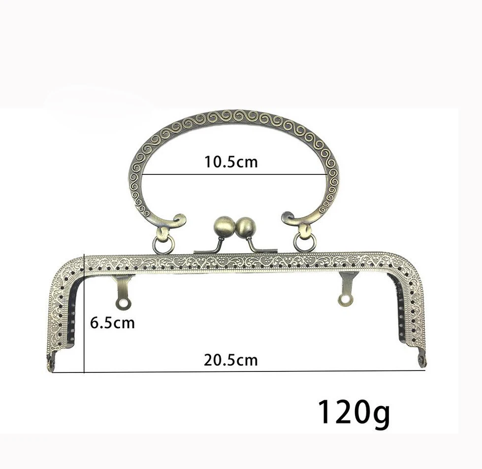 20cm Metal Purse Frame Embossed Handle for Clutch Handbag Making Kiss Clasp Lock Antique Bronze Bag Accessories Hardware