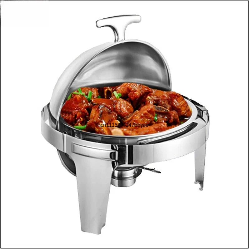 For 6L Large Round Roll‑Top Stainless Steel Chafing Dish Food Warmer Hotel Banquet Gold Plated Buffet Hot Pot Serving Container